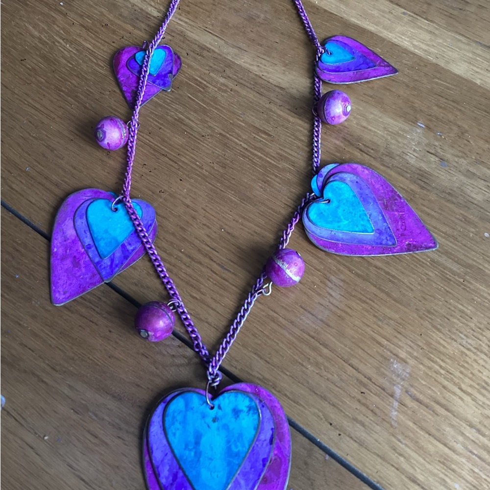 Women’s Heart Necklace-24 inches in-length-pink/purple/blue ❤️❤️❤️ - Picture 4 of 4